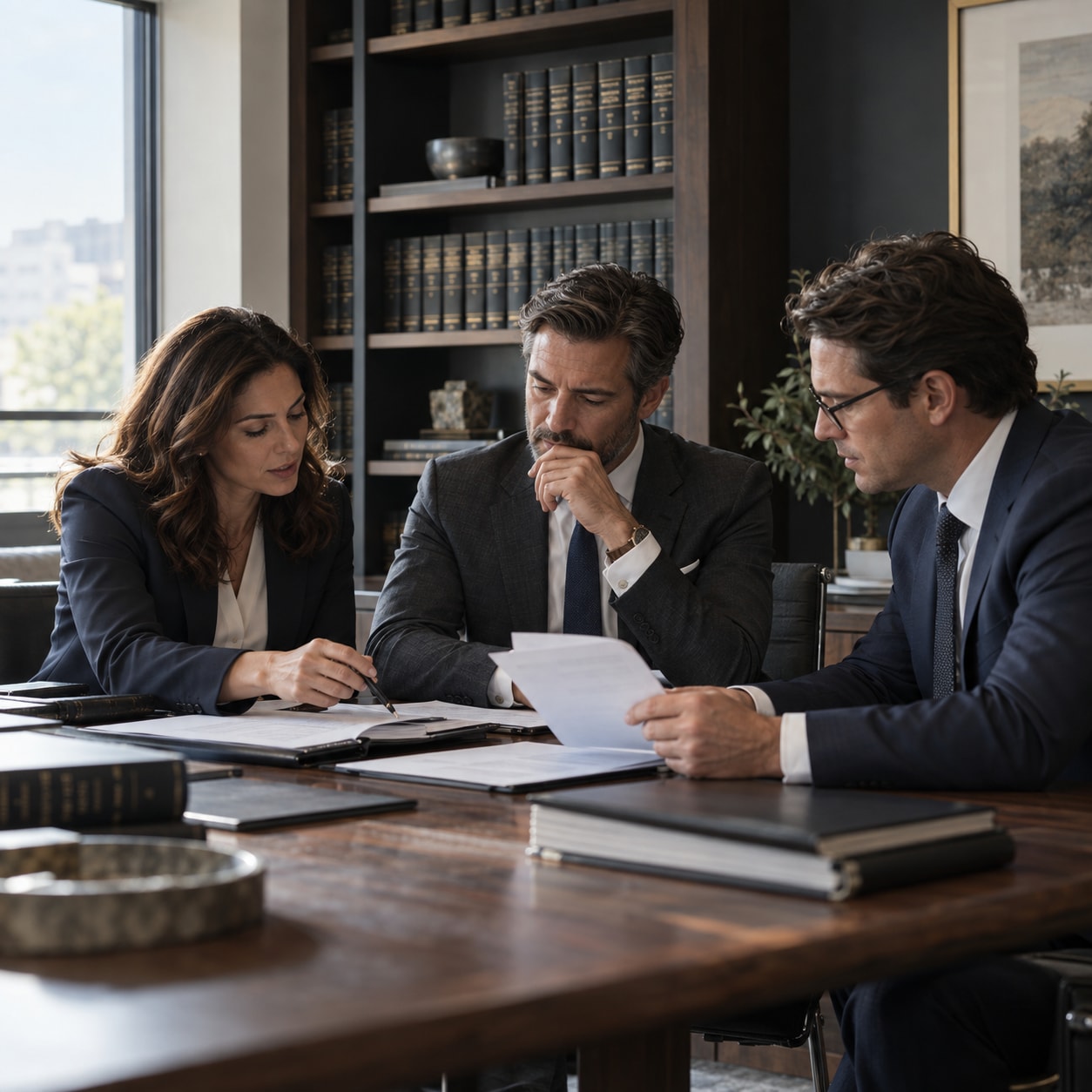 Imagen ilustrativa de profesionales del derecho reunidos en una oficina jurídica